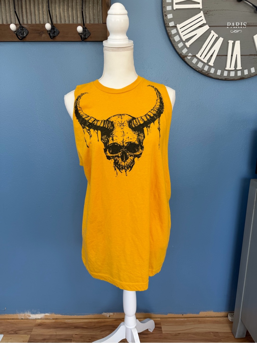 Yellow Graphic Horned Skull Sleeveless Women's Tank Top